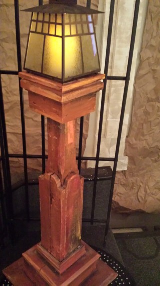 we've used these pedestals over and over. a makeover team servant (Chad Oler) originally crafted them out of old porch posts - stained in a dark rust. i have no idea where these lanterns came from - just found them in the cabinet one day!